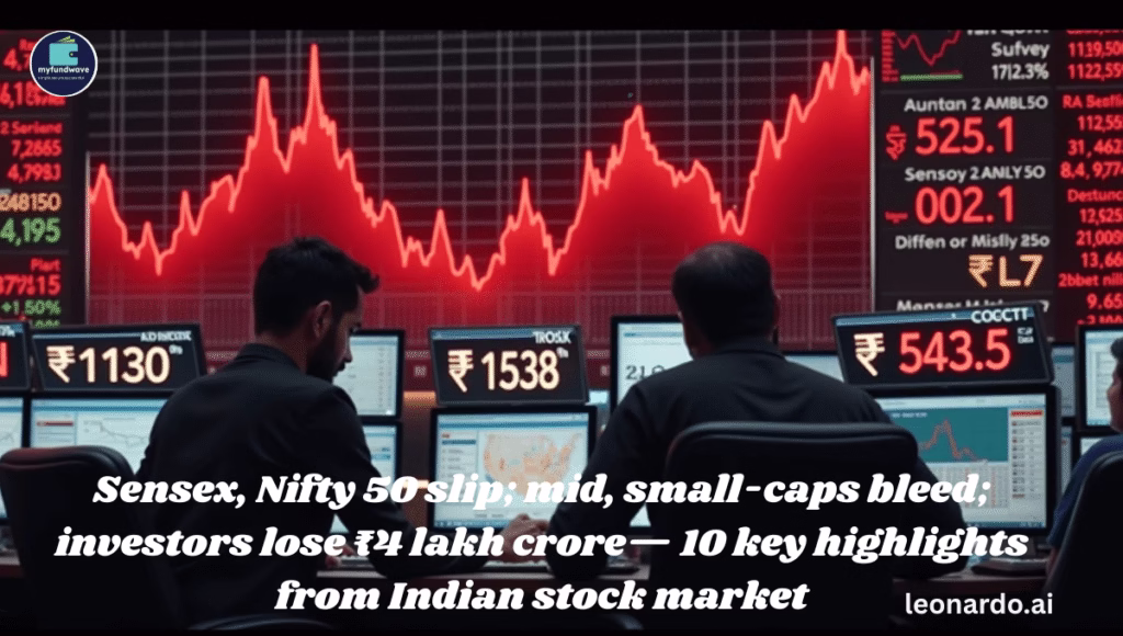 Sensex, Nifty 50 slip; mid, small-caps bleed; investors lose ₹4 lakh crore— 10 key highlights from Indian stock market