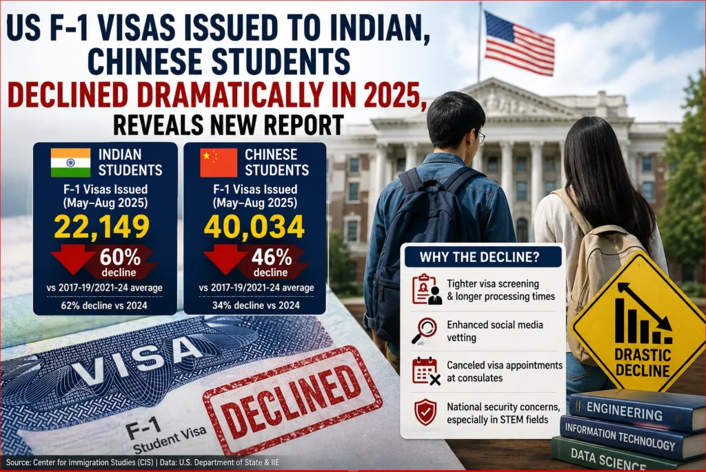 US F-1 Visas Issued to Indian, Chinese Students Declined Dramatically in 2025, Reveals New Report